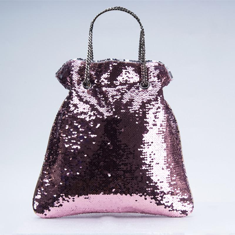 Sacs à main à paillettes sirène pour femmes, sac à paillettes avec perles pour femmes, fourre-tout de luxe, fourre-tout avec chaîne féminine, sacs à main de soirée: Rose