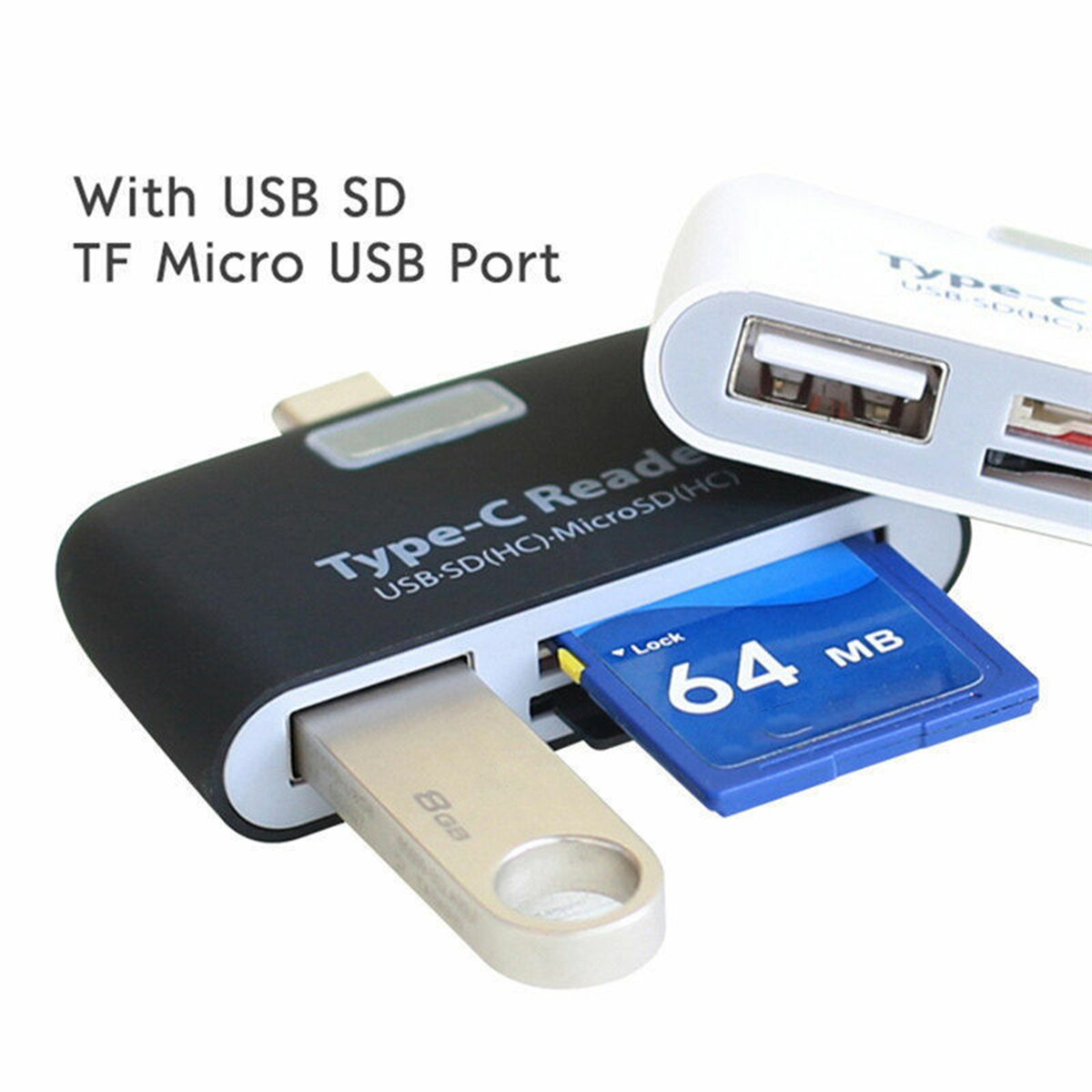 Lector de tarjetas tipo C USB C 3,1 tipo C a USB 3,0 OTG HUB adaptador, lectores de tarjetas de memoria Plug And Play