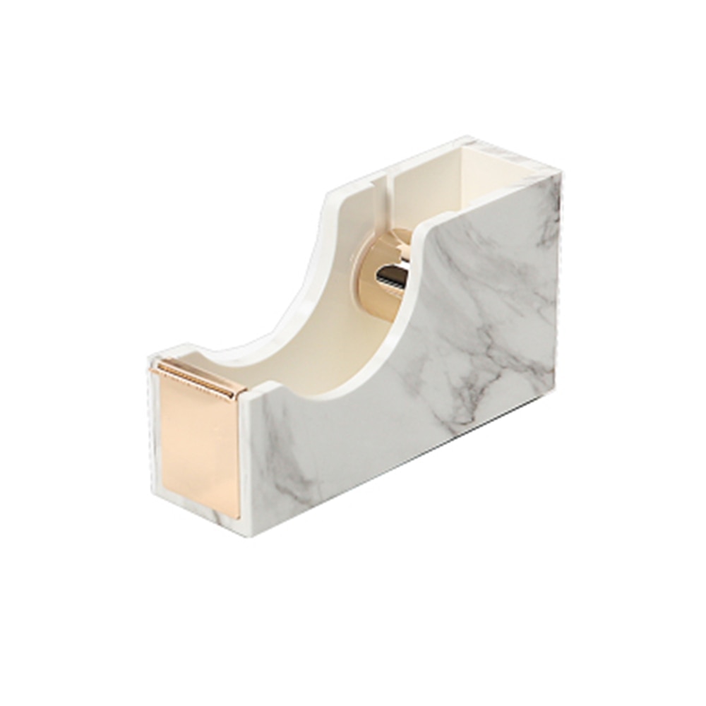 White Marble Texture Desktop Adhesive Tape Dispenser Gold Tone 1" Metal Core Tape Holder for Office School Supplies