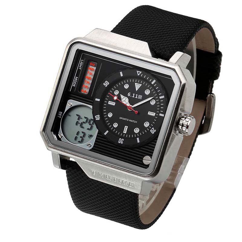 Mode Dubbele Tijdweergave Lederen heren Horloge LCD Digitale Stopwatch Datum Sport Horloges Multifunctionele Relogio Masculino