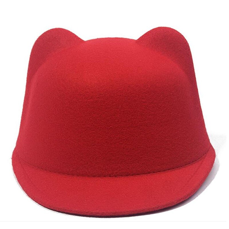 SUOGRY Mother daughter felt fedora hat child adult solid color cat ears short brim hat for women men equestrian knight caps