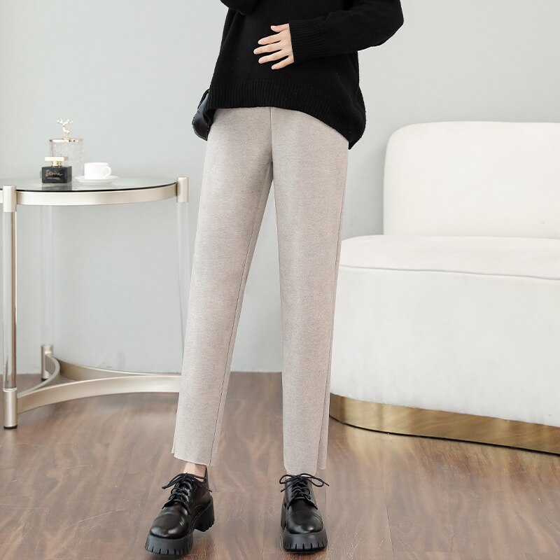 Autumn Winter Pregnant Women Work Pants Solid Color High Waist Maternity Belly Trousers Office Lady Empire Turnip Pants