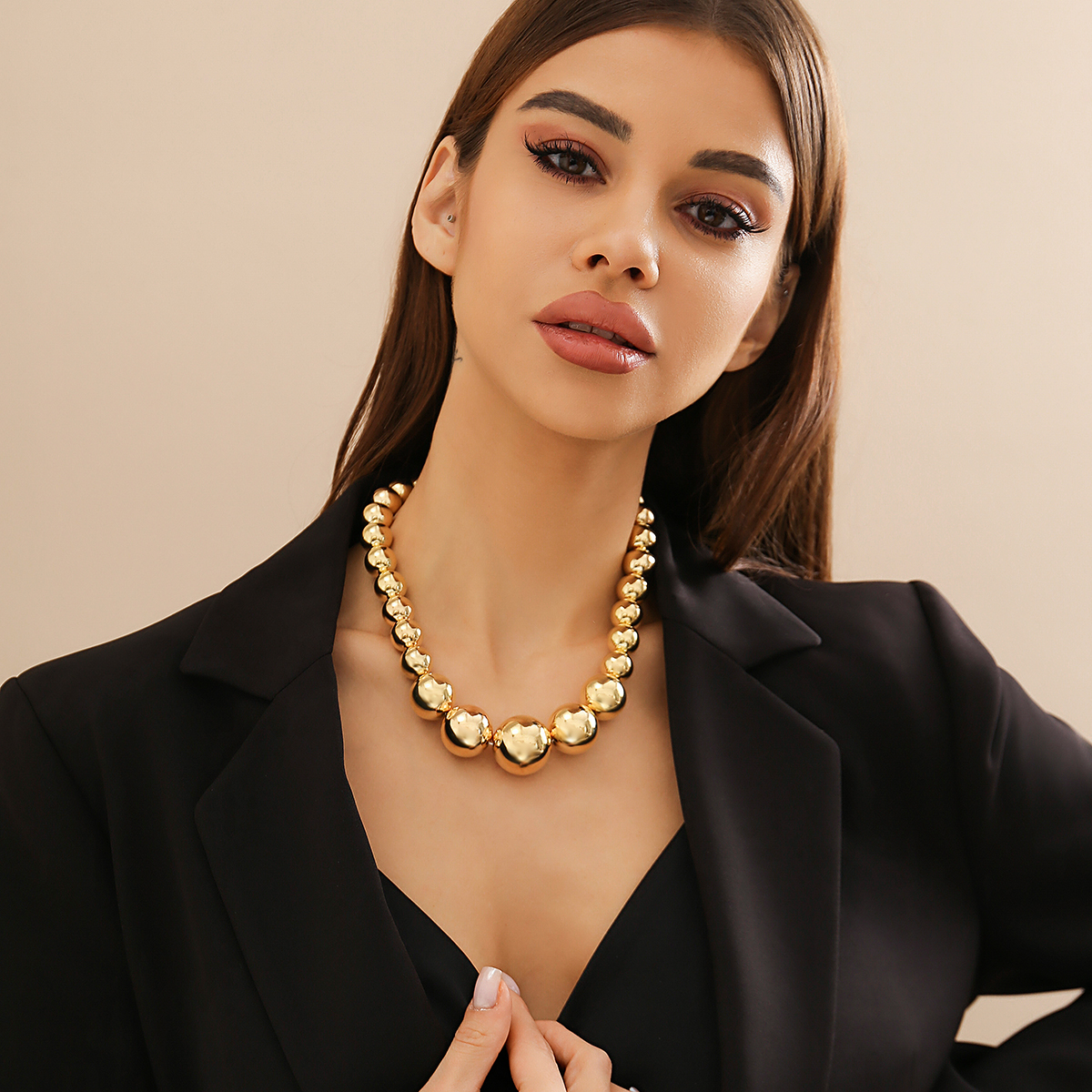 Collar de cadena de cuentas de bola grande CCB acrílico gótico exagerado para mujer, Gargantilla corta pesada Punk, joyería Grunge Steampunk para hombres: Color acero