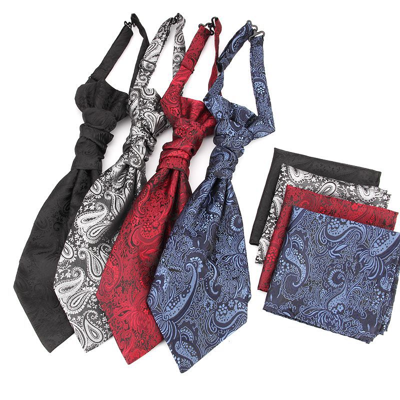 Paisley blomstret blå ascot slips mænd cashew slips lomme firkanter sæt herre & #39 ;s rød silke cravat slips lommetørklæder bryllup ascot tørklæde  b021