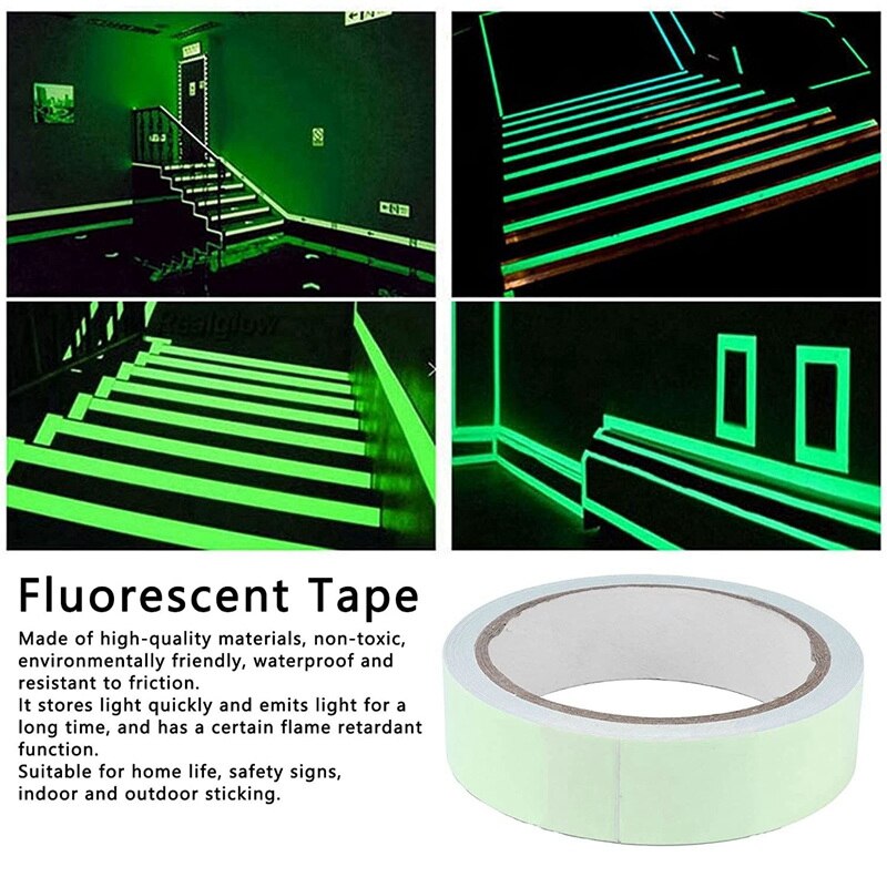 Nastro di sicurezza fluorescente verde nastro luminoso bagliore nel nastro scuro per insegne di sicurezza sul palco del teatro del partito 1 pollice X 26 piedi
