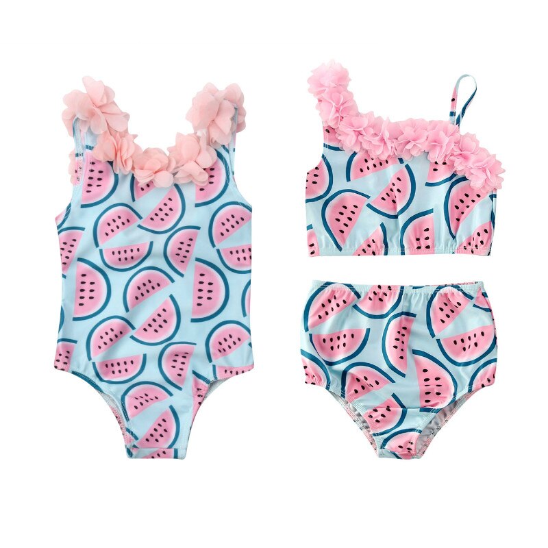 Dzieci kwiat strój kąpielowy dla dzieci stroje kąpielowe dla dziewczyn 2021 lato z nadrukiem arbuza zestawy bikini dzieci strój kąpielowy kostiumy kąpielowe 1-6Y