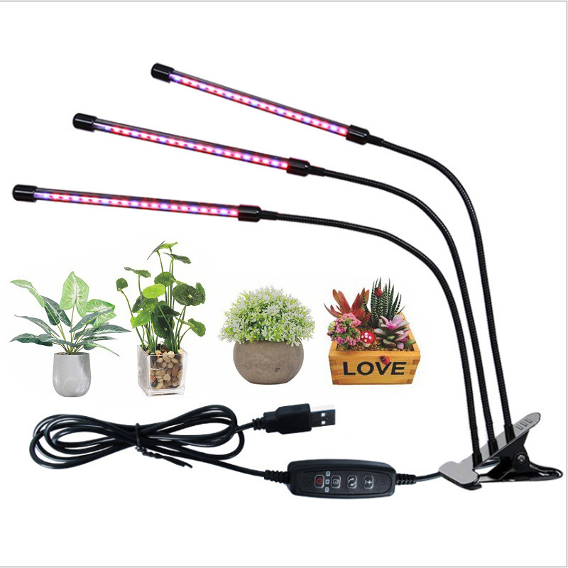 Luz LED de cultivo de plantas con 1/2/3/4 cabezales, luz de planta con Clip, conmutación de 3 colores de luz, atenuación temporizable USB, lámpara de cultivo de espectro completo: Verde