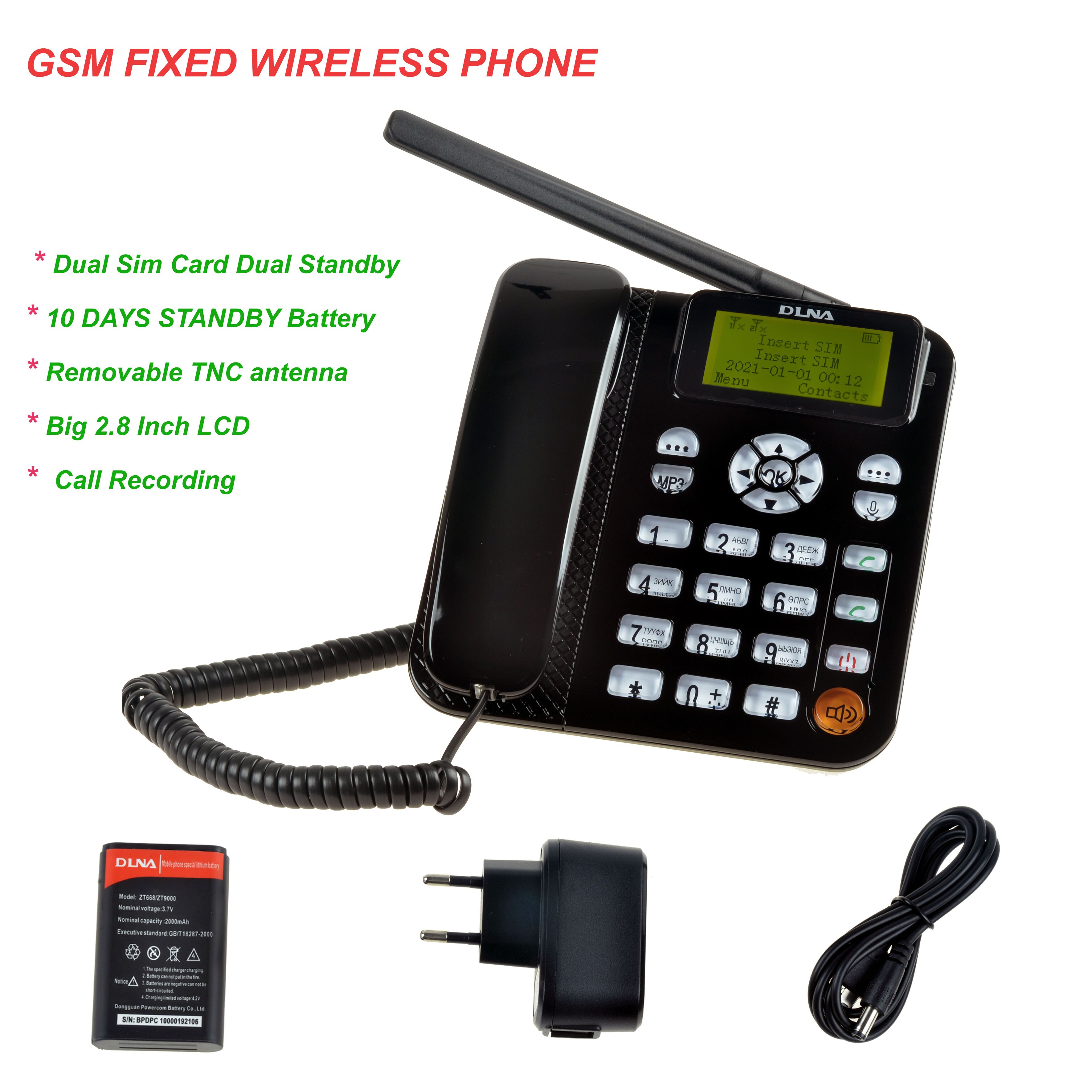 GSM Fixed Wireless Phone Dual SIM Card Big LCD Big Display with 10 days standby For Office Home Remote Area Use