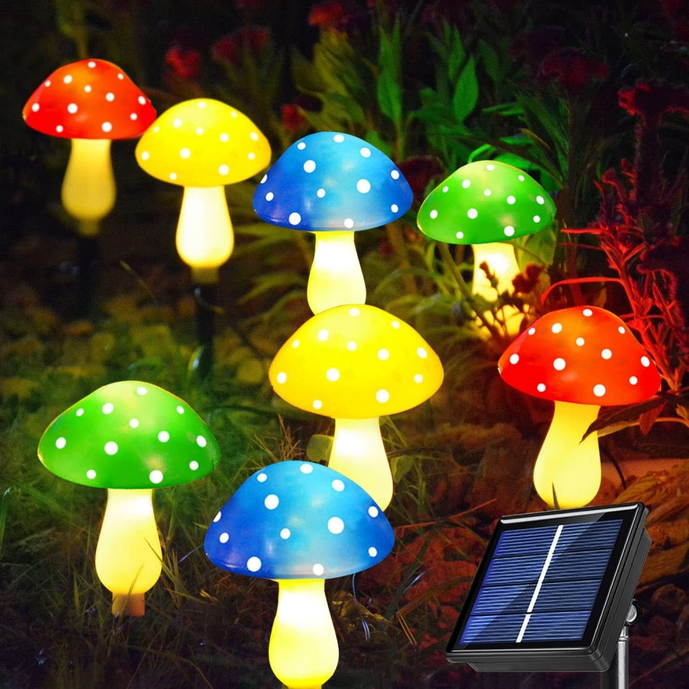 Lampe solaire en forme de champignon, imperméable, 8 têtes, luminaire décoratif d'extérieur, idéal pour un jardin, une cour, un sentier, une cour ou une cour, une pâques, une Halloween ou une noël
