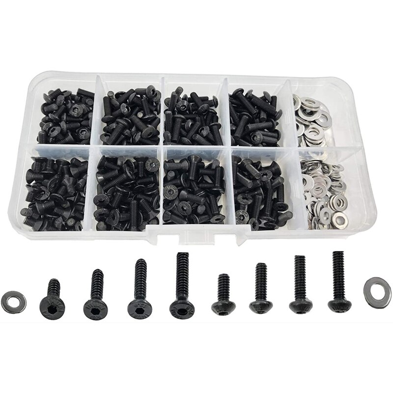 340PCS RC Screws Kit Repair Tool M3 Flat Head/Round Head &amp; M3 M4 Flat Washers for Traxxas Tamiya SCX10 HPI RC Car Parts: Default Title