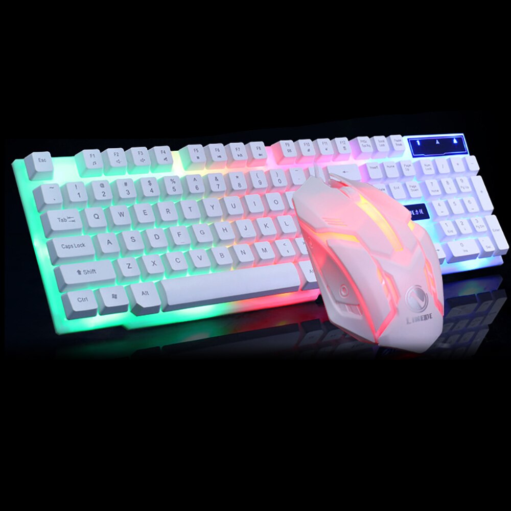 Tastiera E Mouse Set Tastiera Meccanica USB Tastiera Wired Retroilluminato A LED Gaming Tastiera Meccanica Per Gamer Desktop in Bianco e Nero: WHITE