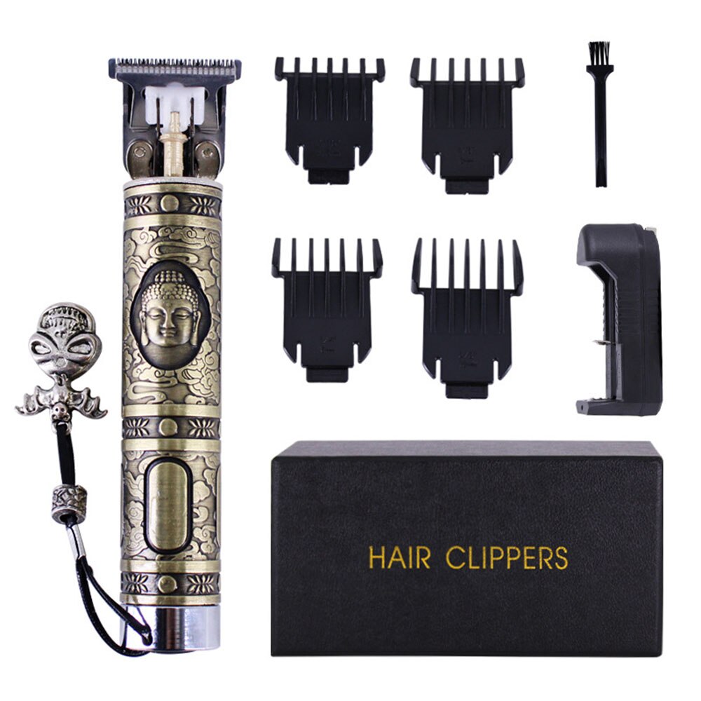 Electric Clipper Hair Mower Trimmer Beard Shaver Haircut Machine Hairstyle Cutting Buddha Barber Rechargeable Men: Copper-set