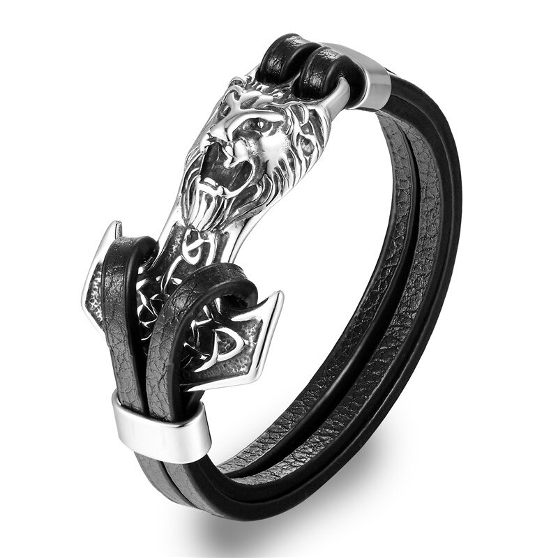 Mkendn mænd armbånd rustfrit stål anker løve sjækler læder armbånd mænd armbånd smykker pulseras: Pg532