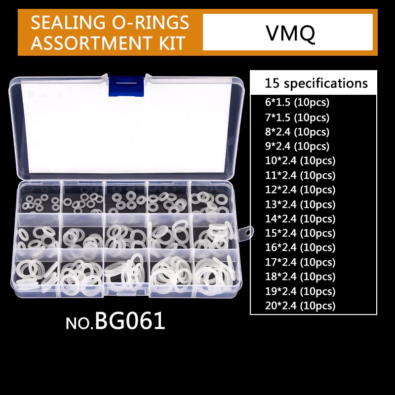 Silicone de Vedação O-anéis CS 1 milímetros 1.5 milímetros 1.9 milímetros 2.4 milímetros 3.1 milímetros OD VMQ Branco 6mm-35mm 15 Tamanhos Anéis O Substituições 94 Pçs/set BG024: BG061 x1