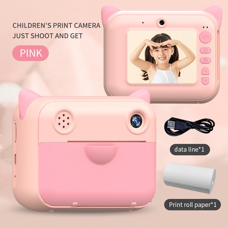 Kinderen Video Digitale Camera Instantane Camera Speelgoed Voor Kinderen Meisjes Instant Print Foto Camera Kerst: Roze / 16GB