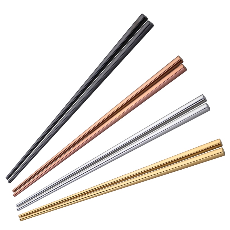 1 Pair Korean Chopsticks Stainless Steel Titanium Plating Gold Rose Gold flat Chop Sticks Sushi Hashi chopstick