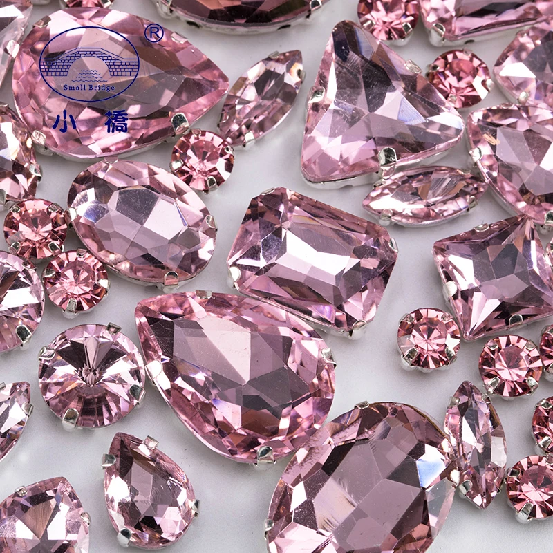 Glitter Gemengde Vorm Glas Steentjes Voor Kleding Roze Plaksteen Craft Edelstenen Kristal Naai Strass Met Klauw 50 stks/pak S048