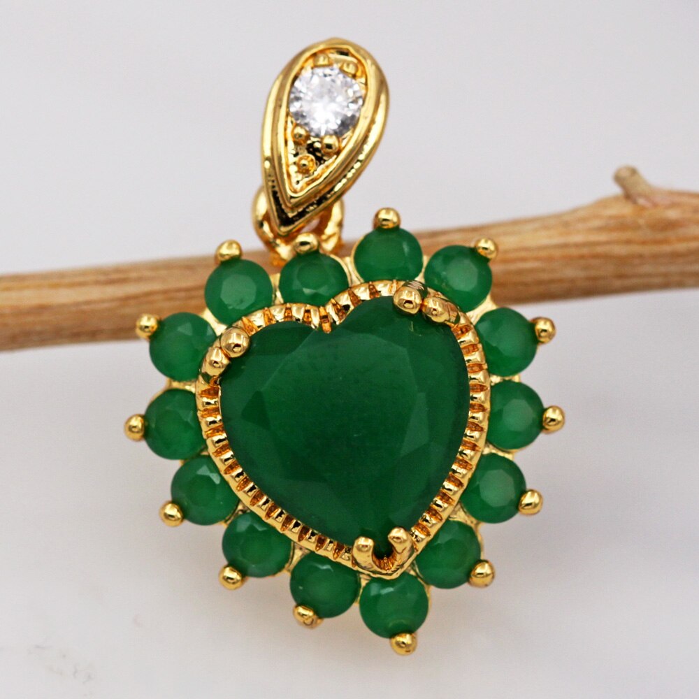 Colgante de piedra de gota de agua Bohemia para mujer, collar de Zirconia verde rellena de oro, colgante de corazón, accesorios de joyería de boda de