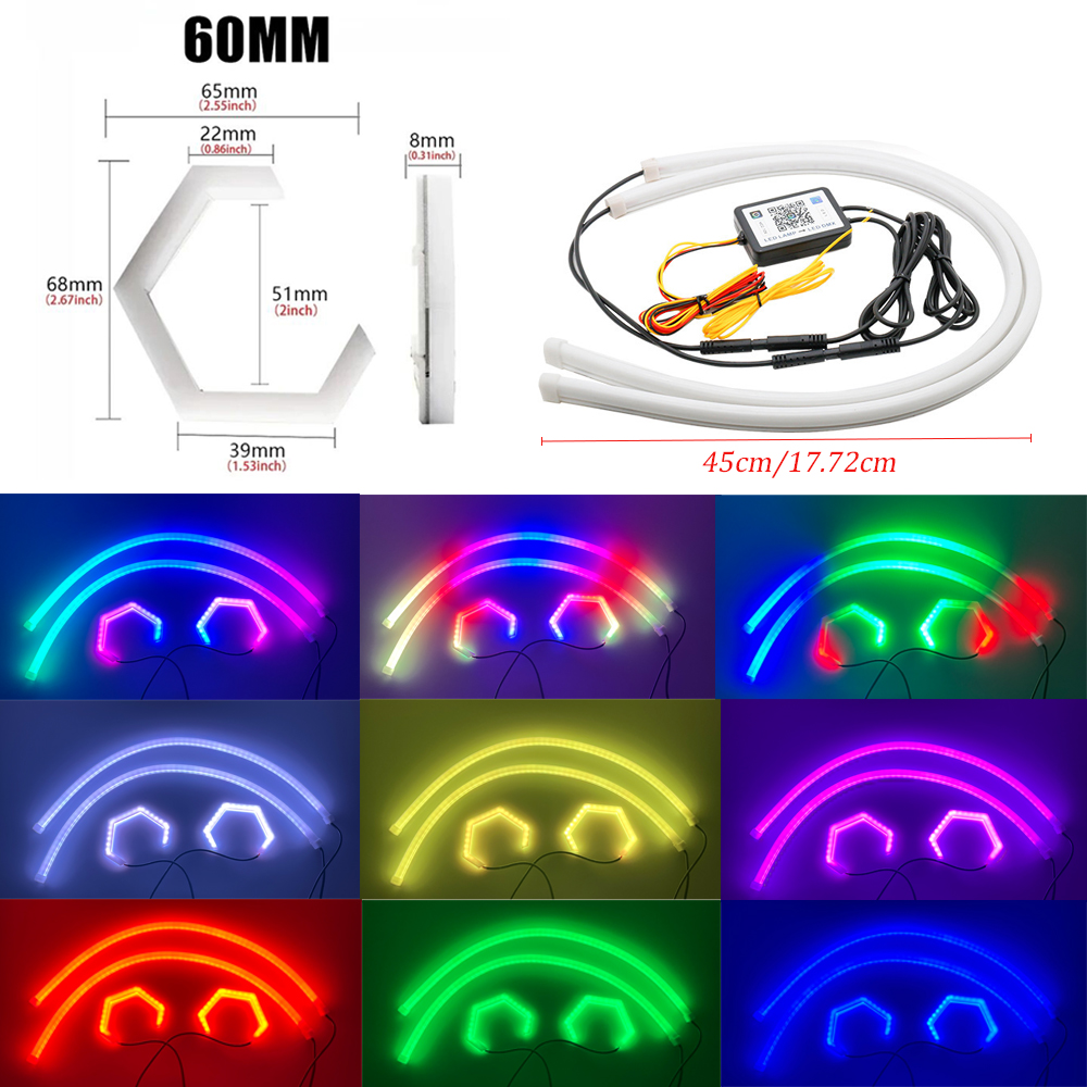 RGB Color-Chasing Revolving Dynamic Angel Eyes Turn Signals Light Bluetooth Wireless Control LED Sequential Flowing Strip Light: army green
