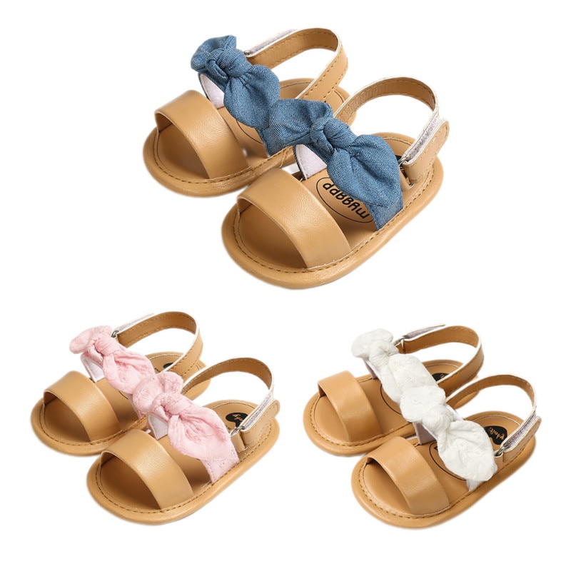 Newborn Baby Girls Summer Shoes Sandals PU Lace Bow-knot Soft Sole Casual Shoes Princess Infant Toddler Shoes For 0-18M