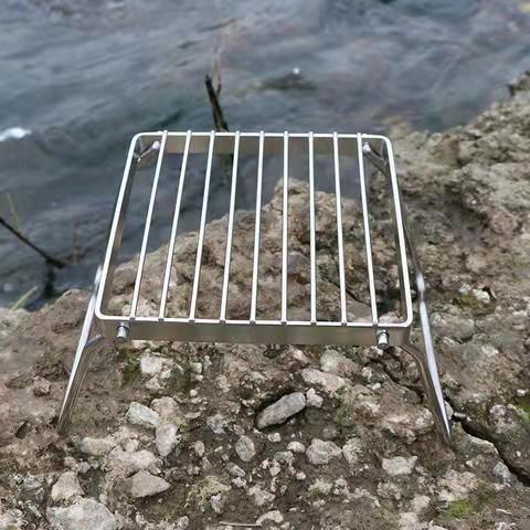 Outdoor Camping Self-Driving Tour Portable Pot Rack Folding 304 Stainless Steel Barbecue Rack Camping Frying Pan Barbecue Rack: Silver