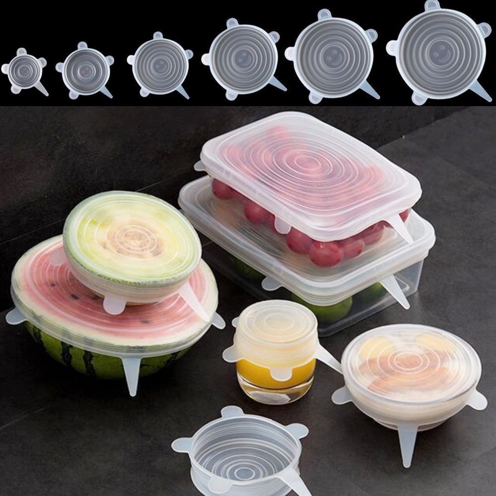 Tapas para cocina elásticas de silicona, accesorios universales para envolver comida, cuenco, olla, tapa, Cubierta para verdura de frutas, utensilios de cocina, 6 uds.