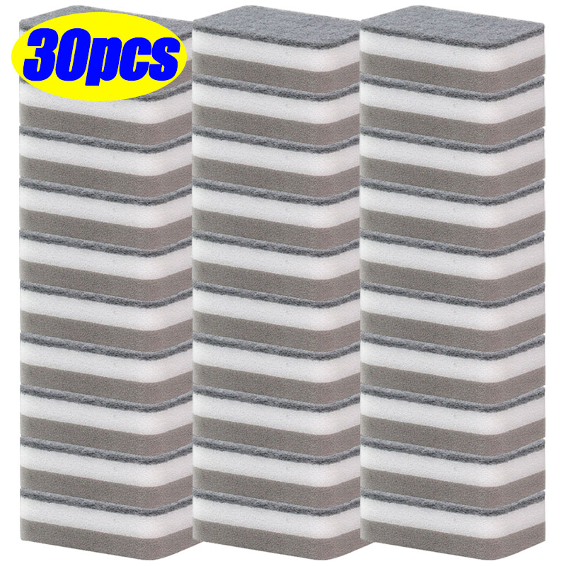 50/5pcs Magic Cleaning Sponges Double-sided Reusable Kitchen Sponge Wipes Pan Pot Dishwashing Scouring Pads Brush Clean Tools: Orange