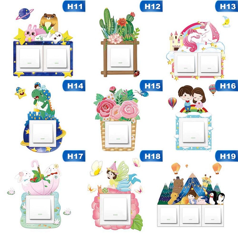 Wallsticker dyr enhjørning flamingo cover tegneserie værelse indretning 3d væg silikone tænd-sluk-kontakt lysende lyskontakt udtag