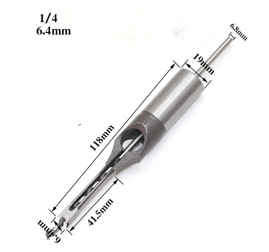 4PCS HSS Twist Drill Bits Square Auger Mortising Chisel Drill Set Square Hole Woodworking Drill Tools Kit Set Extended SawTP-021: 6.4mm