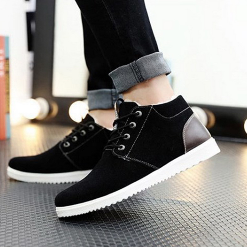 Vinter sko for menn semsket skinn menn ankelstøvletter menn snøstøvler rund tå med pels holde varmen menn fottøy snøre fritidssko