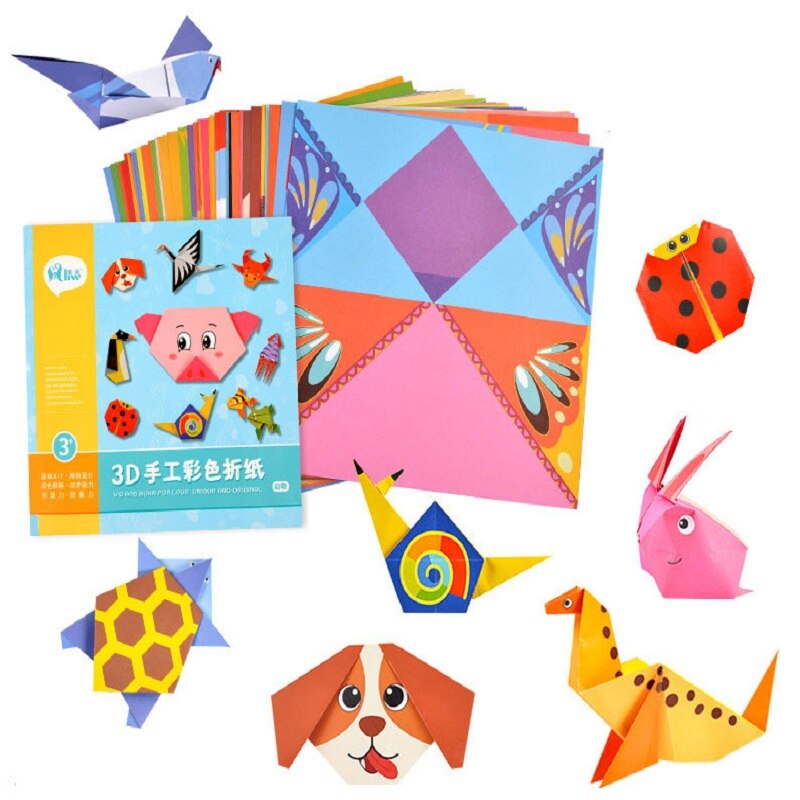 54 stk børn 3d papirhåndværkslegetøj/ børne baby tegneserie dyrepapir folde gør-det-selv pædagogisk legetøj til børnehave,: Dyr