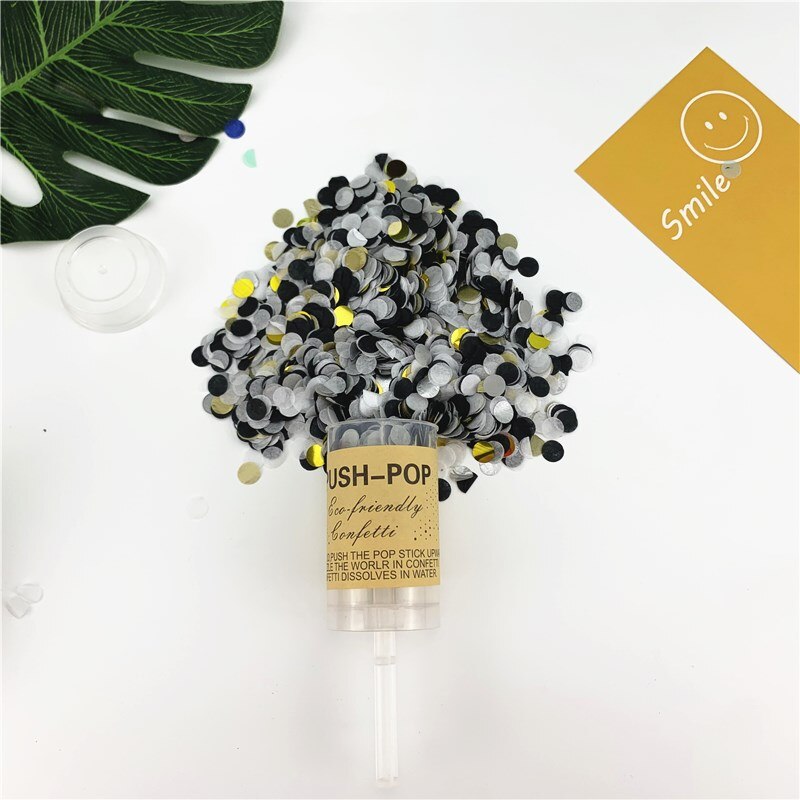 1 stücke Runde drücken-hoch Konfetti Poppers Für Hochzeit Geburtstag Jahrestag Junggeselle Braut Dusche Partei Konfetti Dekorationen: 03 metallisch Schwarz