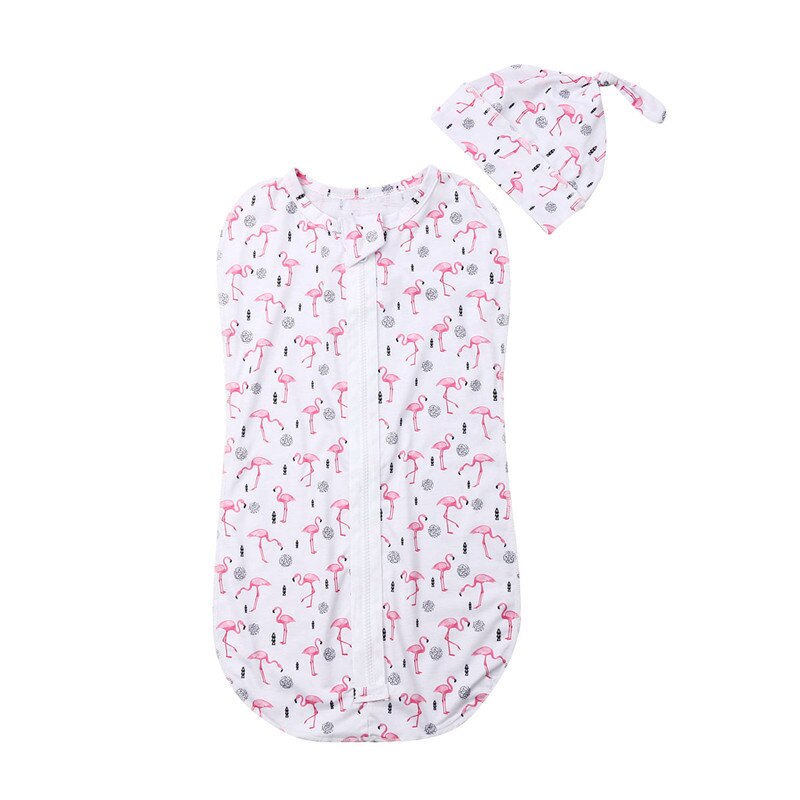 Leuke Pasgeboren Baby Katoen Rits Inbakeren Gedrukt Deken Wrap Slaapzak 0-6M