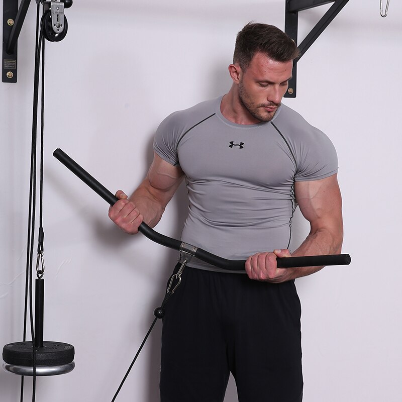 Tricep Back Strength Training Removable LAT Pull Down Curl Bar Rotation Gym Pully Cable Machine Attachment Fitness Accessories