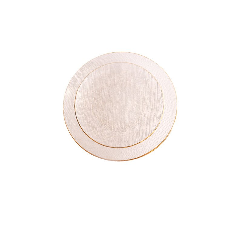 Assiette en verre créative avec bord doré, motif œil de marteau Transparent, assiette de cuisine occidentale, assiette à Steak, tapis de Table, fruits ménagers