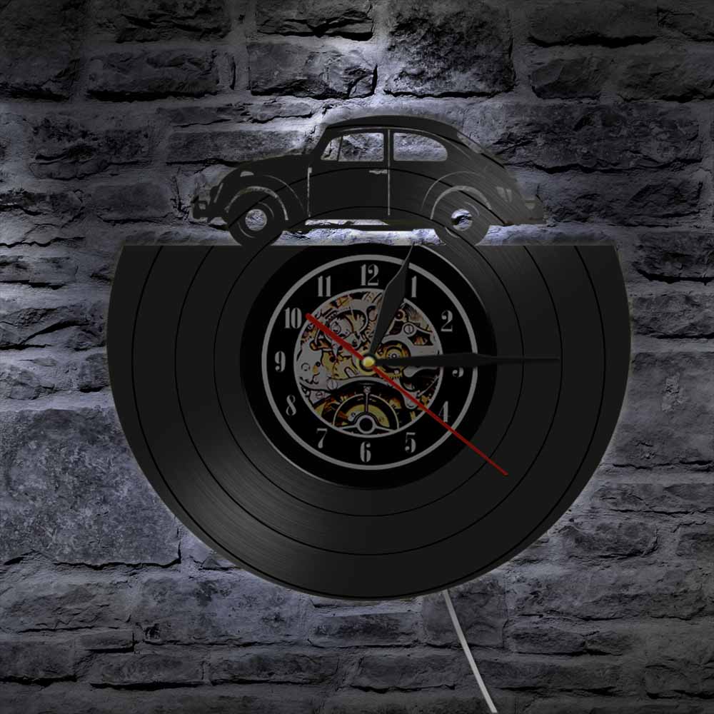 Auto Automobil Themen Wanduhr Schallplatte LP Zeit Uhren LED Beleuchtung Uhr Jahrgang Uhr Wohnkultur Für Auto liebhaber