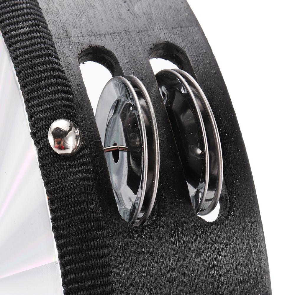 8 Inches Hand Held Tambourine Round Percussion Double Row Orff Instrument for Band Dancing Singing Accompaniment