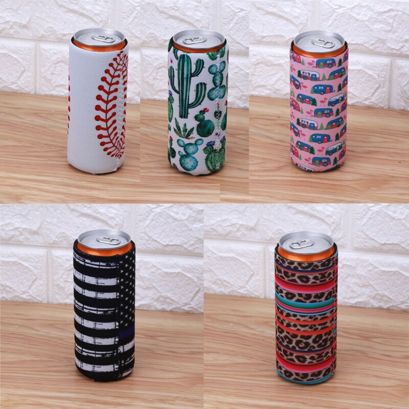 5Pcs Cactus Regenboog Strepen Slim Kan Koeler Neopreen Bier Koeler Houders Kit Perfect Voor 12Oz Slanke Blikjes Koeling cover
