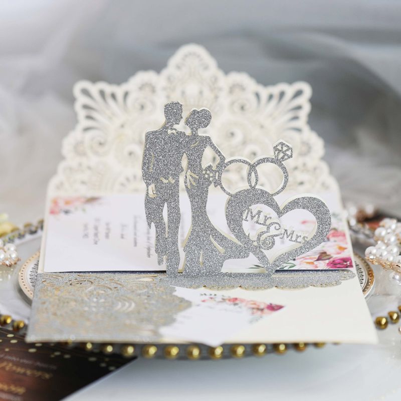 10Pcs Bride Groom Hollow Wedding Invitations Card Delicate Carved Lace Romantic Greeting Cards Decor Party Supplies