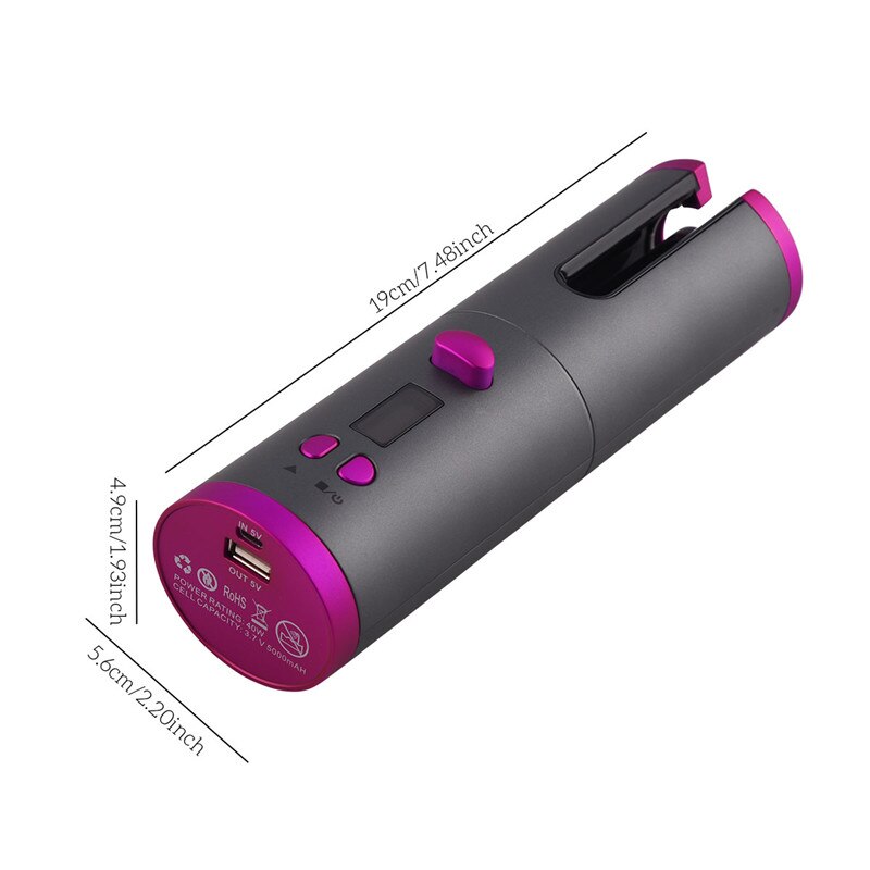 Auto hair curling hair curler styling verktøy for langt og kort hår, trådløs curler usb lade digital skjerm