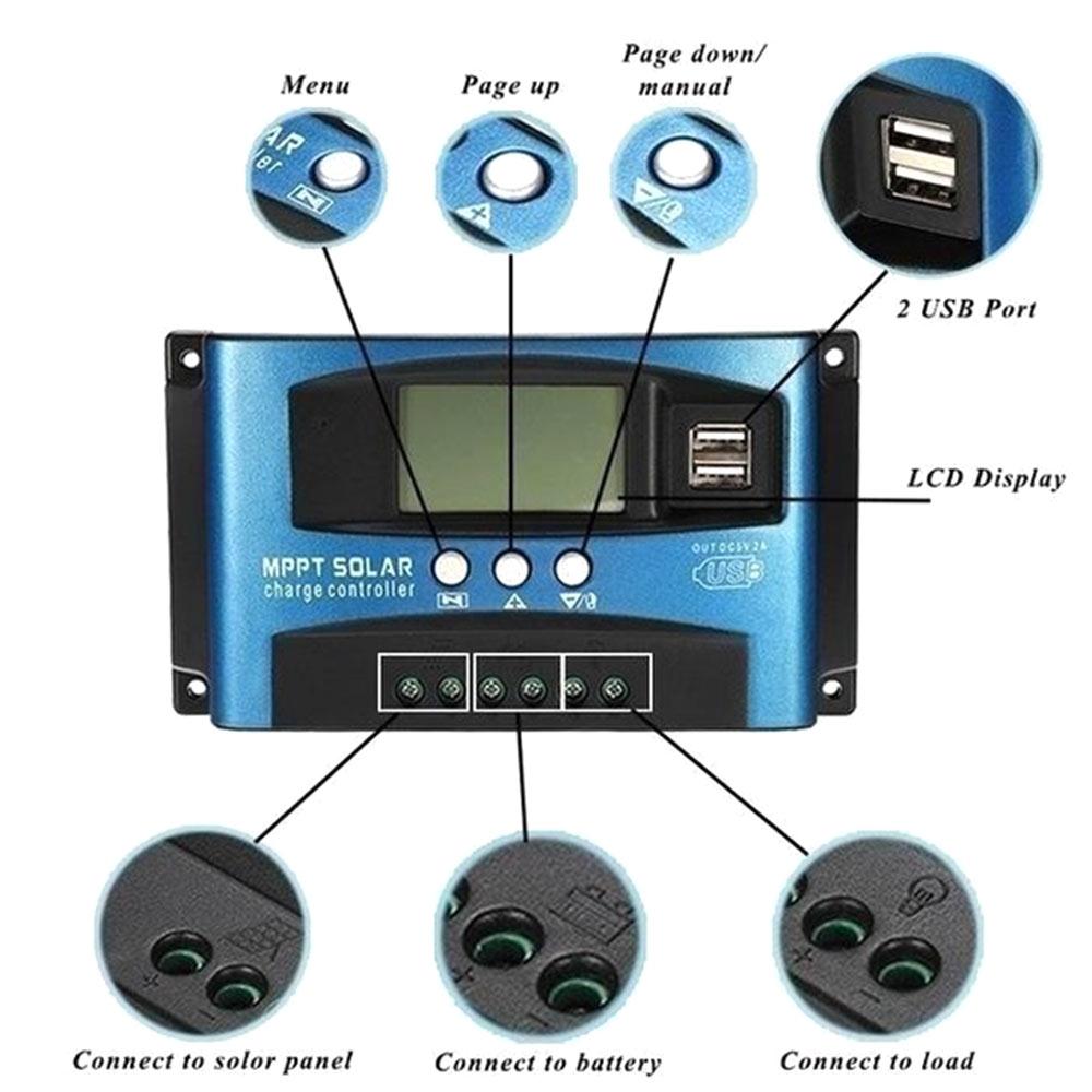 MPPT Dual Usb MPPT Solar Controller Home LCD Display Boat Solar Controller Reverse Connection Protection 12/24v