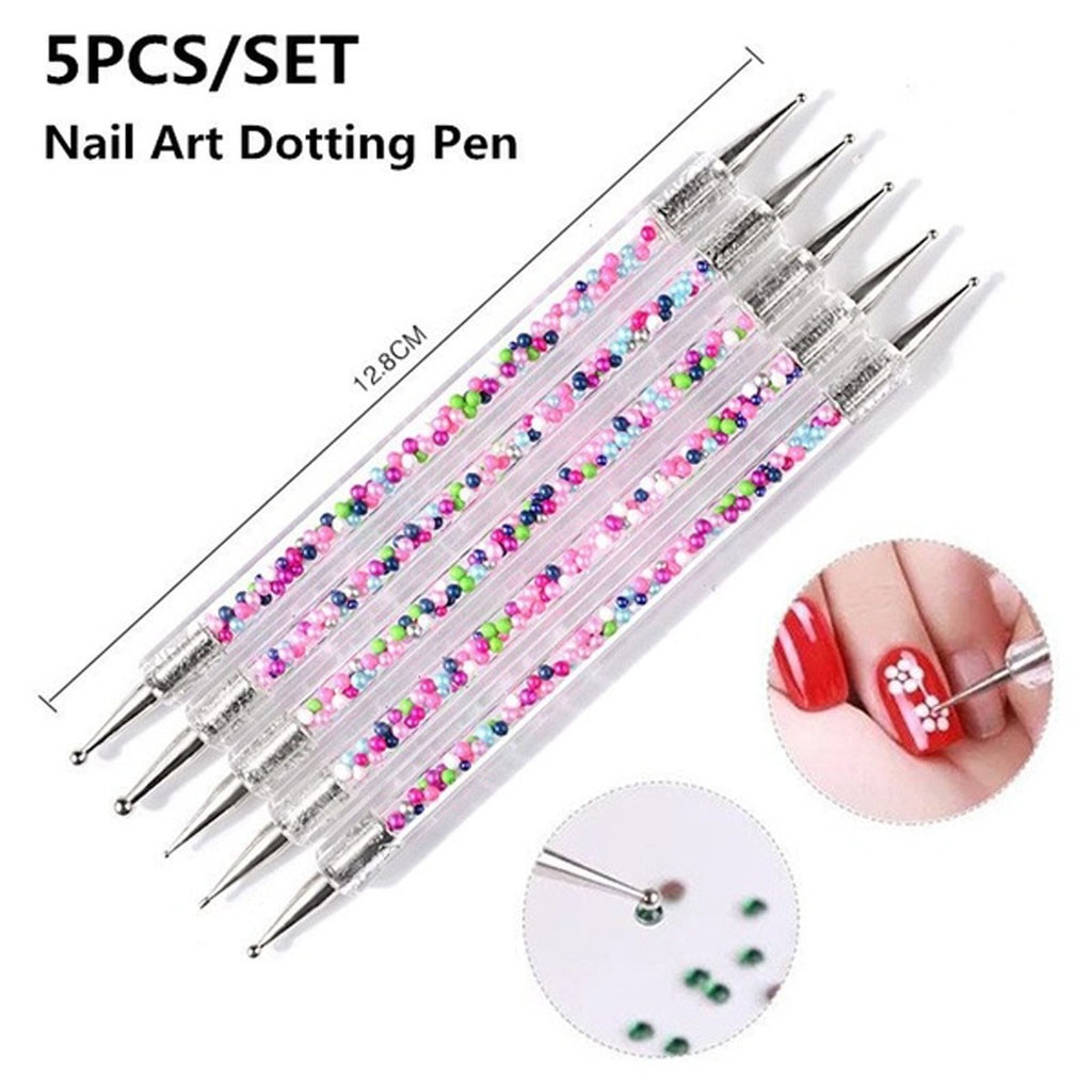 5Pcs/Set Nail Art Pencil Manicure Tools Swirl Marbleizing Steel Double-head Nails Art Dotting Pen 1029