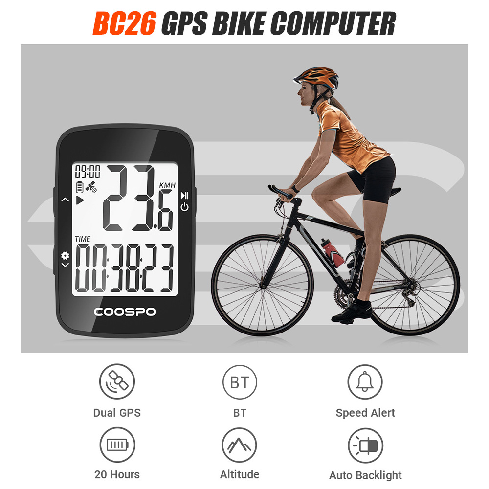 Coospo Bike GPS Computer Wireless Bicycle Computer with Auto Backlight Waterproof Odometer Speedometer for Road Bike