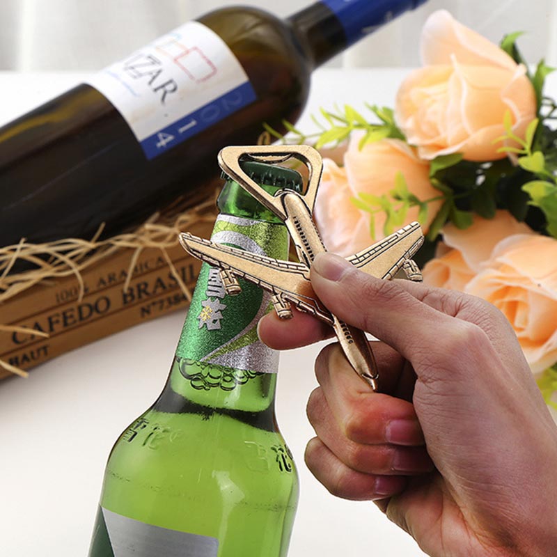 eMagTech 2 STKS Bier Flesopener Vliegtuig Vormige & Fighter Vormige Flesopening Tool Gadget Vliegtuigen Decoratie Luchtvaart Geschenken Voor Piloot Met Geschenkdoos Goud