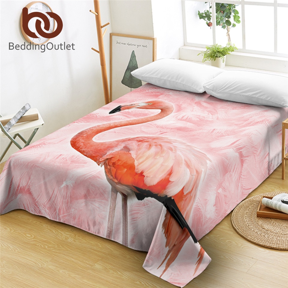BeddingOutlet, Sábana plana de flamencos 3D, Sábana de cama de pájaro, colchas de pelo rosa con estampado de Reina Tropical para niñas, sabanas, triangulación de envíos