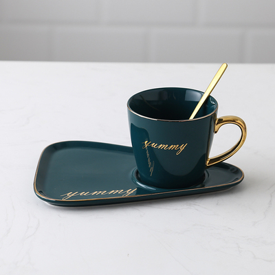 Creatieve Keramische Koffie Set Porseleinen Koffie Kop En Lade Met Gratis Lepel 250 Ml Nordic Stijl Tonen Plaat Voor Photogragh: bright green