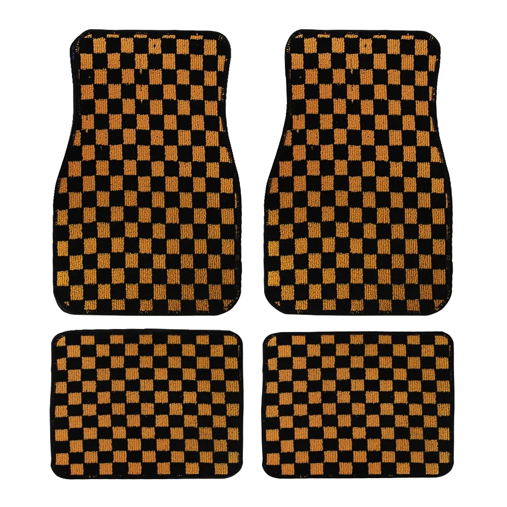 4PCS Carpet Floor Mat Dadu Dice Car Floor Mat Accessories Classical Anti-Slip Checkered Print Floor Foot Pad Mats: Red