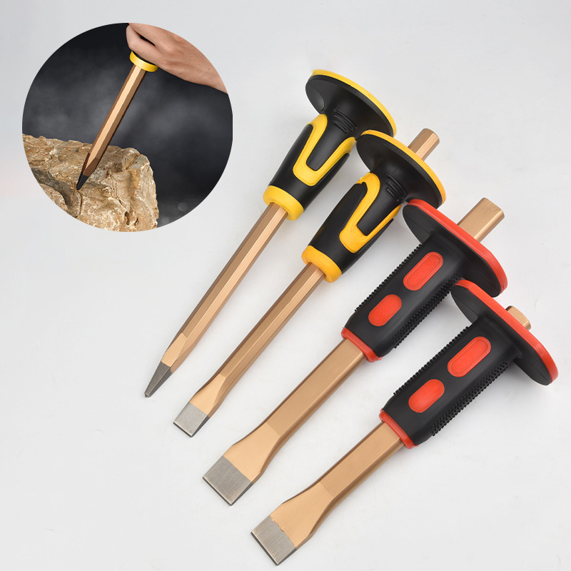 Flat Head Pointed Chisel Stonemason Chisel Hand Guard Chisel Carving Knife Tungsten Alloy Steel Stone Breaking Tool Hand Tools