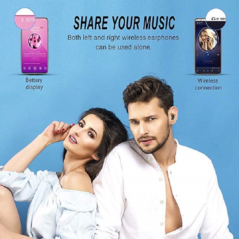 IPX5 Bluetooth Wireless Headphones 3D Stereo Sound Earbuds with Charging Box Waterproof Sport Earpiece Long Battery Life Headset