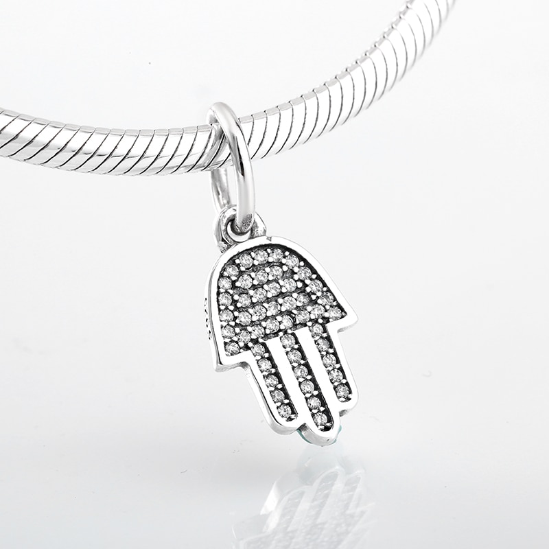 925 Sterling Silver Hand of Fatima With Shiny crystal zircon Pendant Fit Original Mikiwuu Charm Bracelet Jewelry making